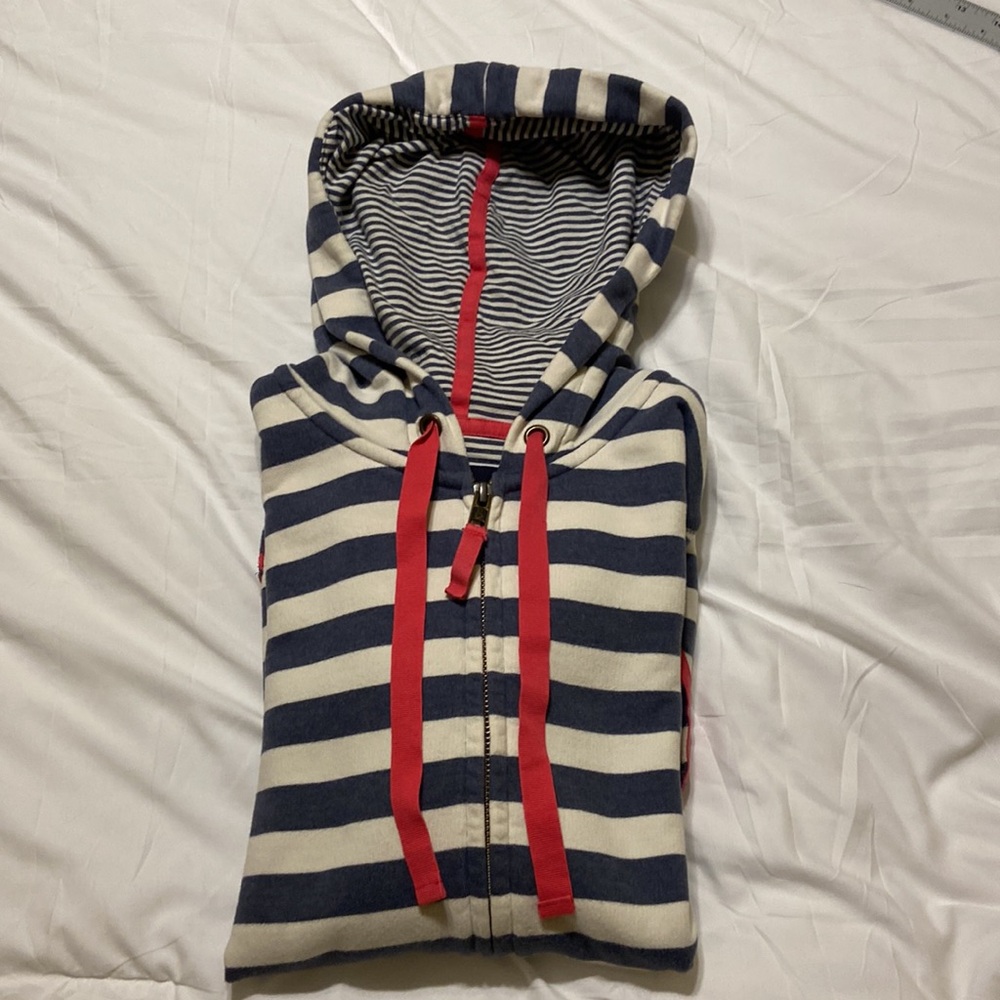 Boden Women’s Blue & White Striped Hoodie Pink accents Sz M EUC Medium Weight - Picture 3 of 17